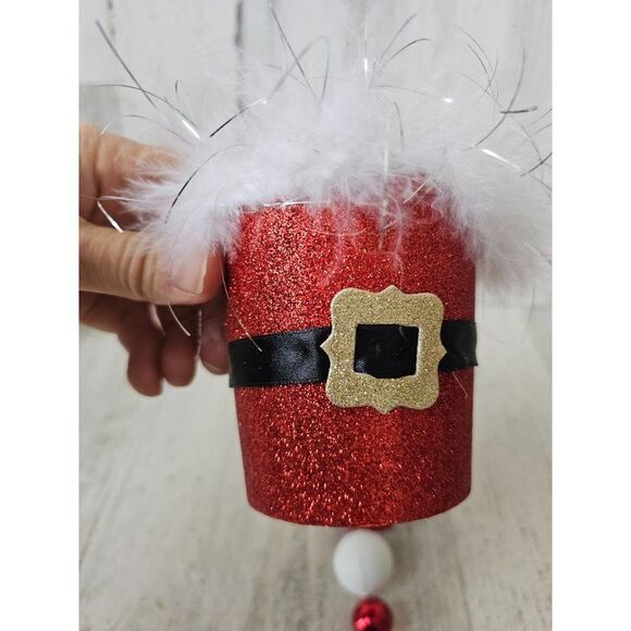Santa bucket ornament feather glitter red ornament Xmas set tree - Picture 3 of 13